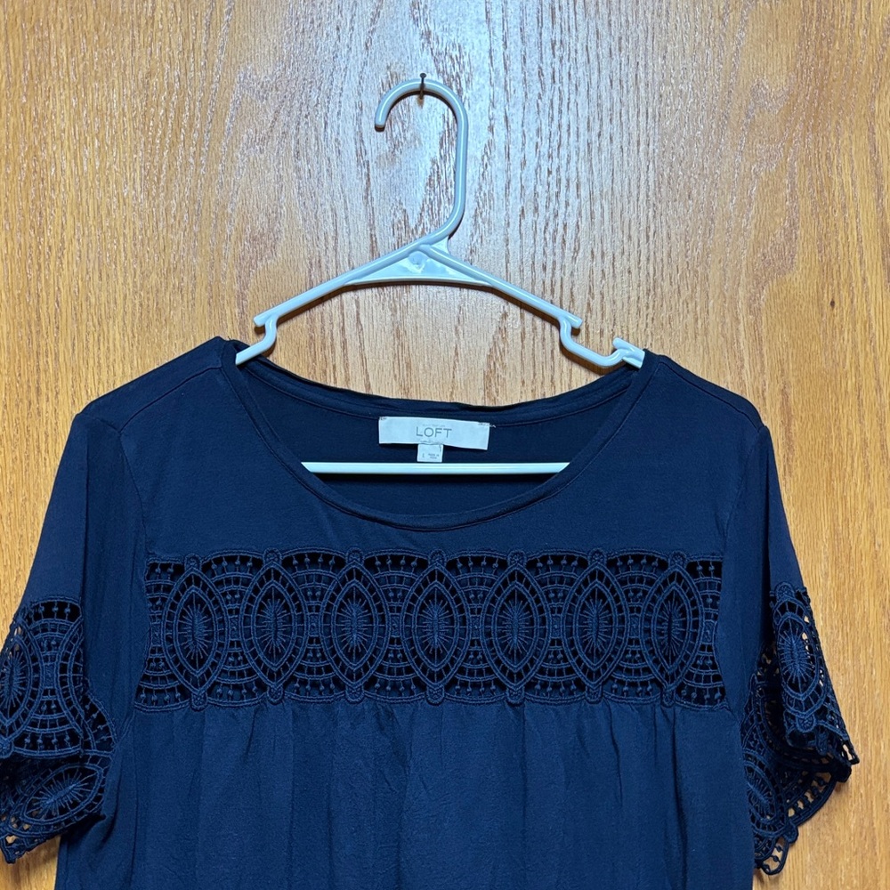 LOFT Navy Blouse with Lace Detail - Picture 6 of 6